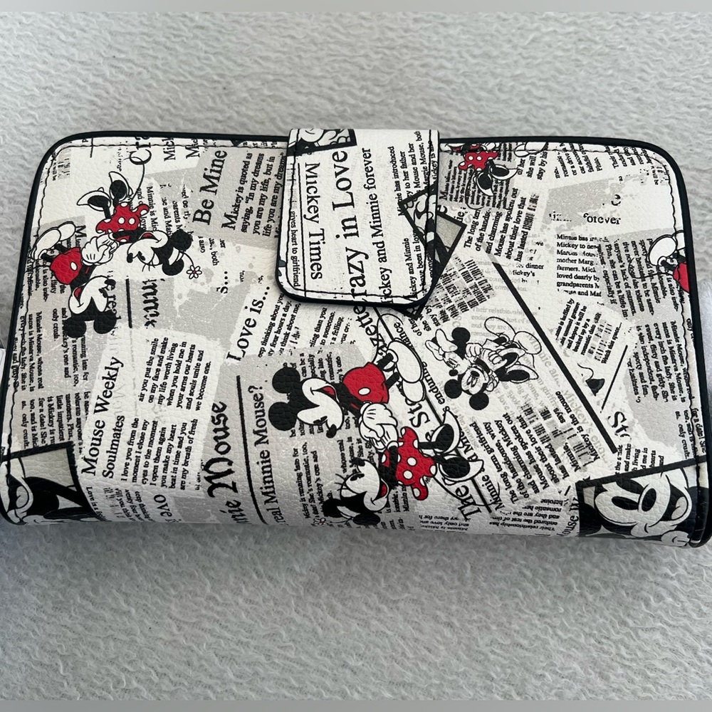 Disney Parks Mickey Minnie Crazy in Love Newspaper Print Wallet Wristlet